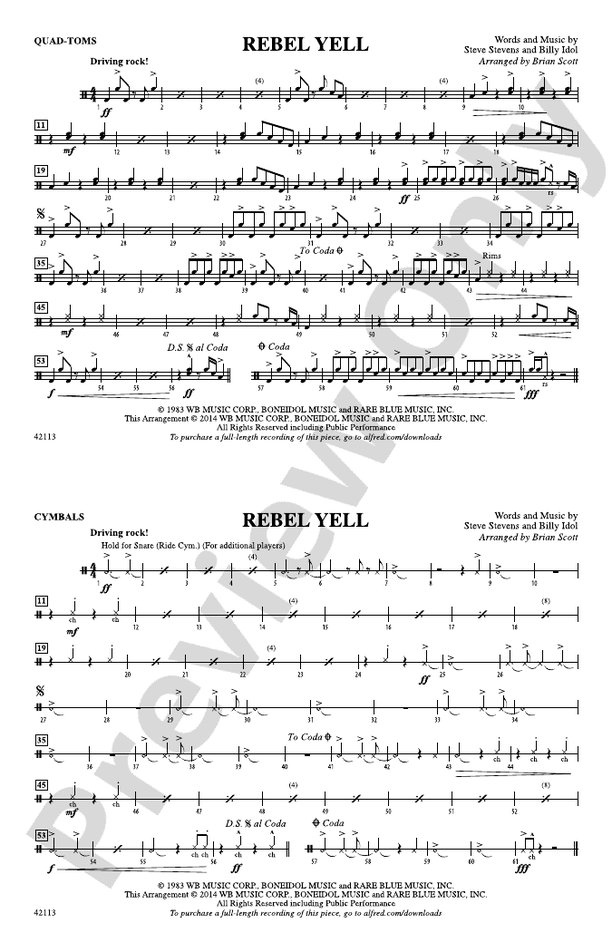 Rebel Yell QuadToms QuadToms Part Digital Sheet Music Download