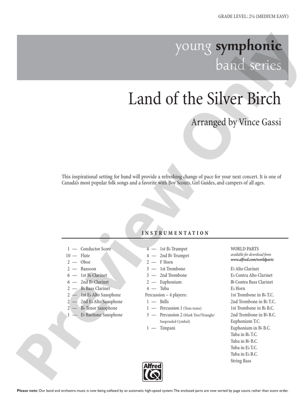 Land of the Silver Birch Score Concert Band Score Digital Sheet