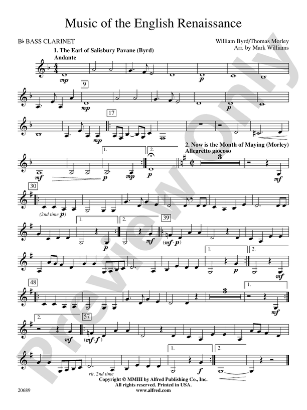 Music of the English Renaissance Bflat Bass Bflat Bass