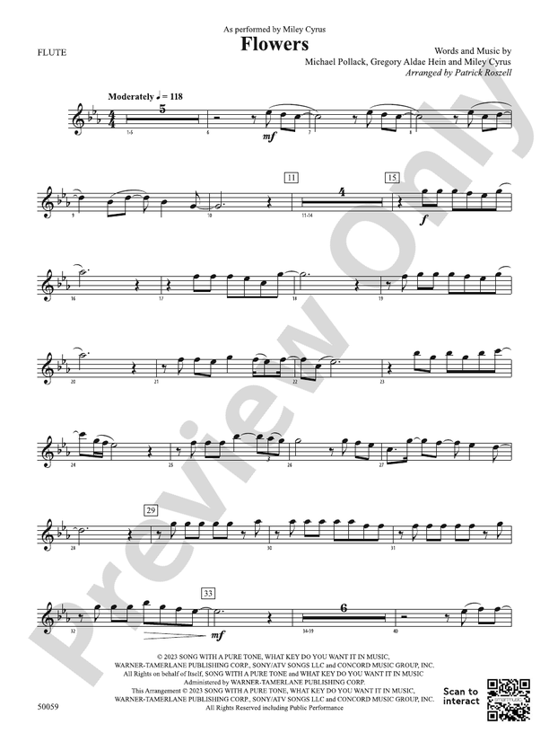 Flowers Flute Flute Part Digital Sheet Music Download
