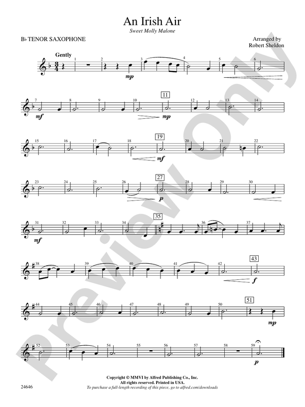 An Irish Air Bflat Tenor Saxophone Bflat Tenor Saxophone Part