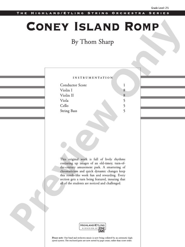 Coney Island Romp String Orchestra Conductor Score & Parts Thom Sharp Digital Sheet Music