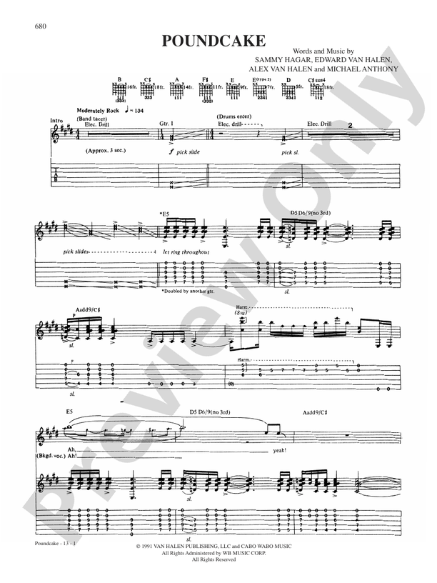 Poundcake Guitar Van Halen Digital Sheet Music Download