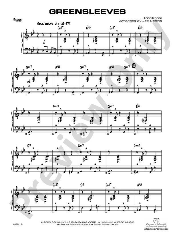 Greensleeves Piano Piano Part Digital
