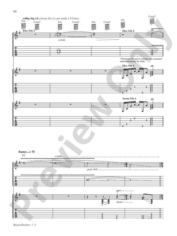 Russian Roulette Guitar 10 Years Digital Sheet Music Download