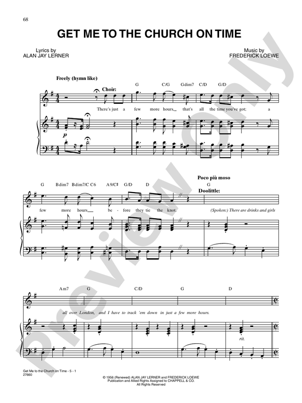 Get Me To The Church On Time (from "My Fair Lady") Piano/Vocal/Chords