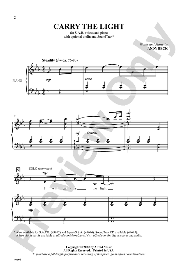 Carry the Light SAB Choral Octavo Andy Beck Digital Sheet Music