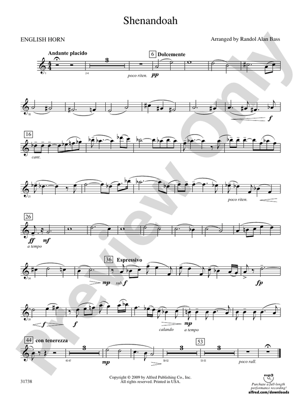 Shenandoah English Horn English Horn Part Digital Sheet Music Download