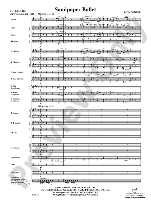 Sandpaper Ballet Concert Band Conductor Score & Parts Leroy Anderson