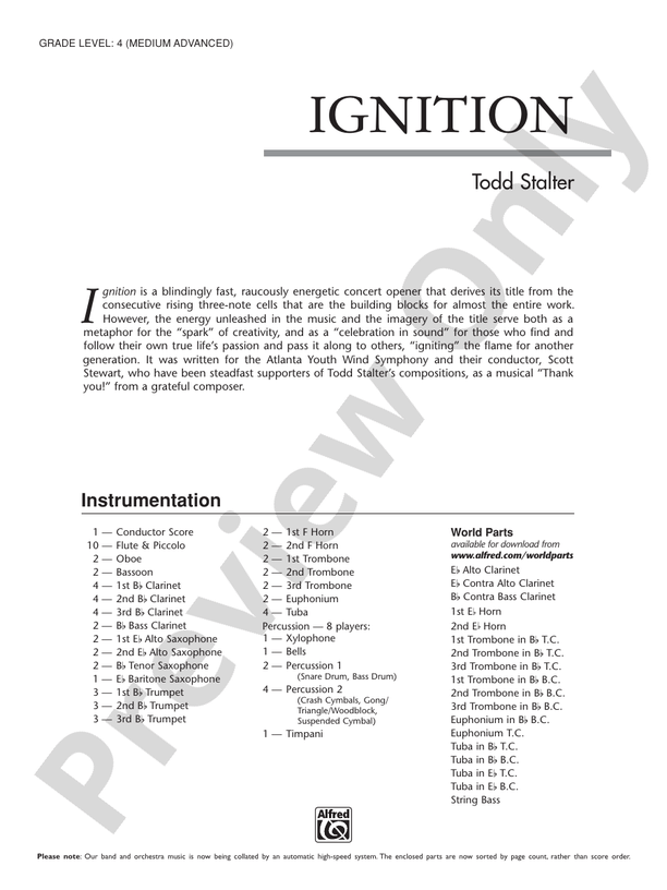 Ignition Concert Band Conductor Score & Parts Todd Stalter Digital