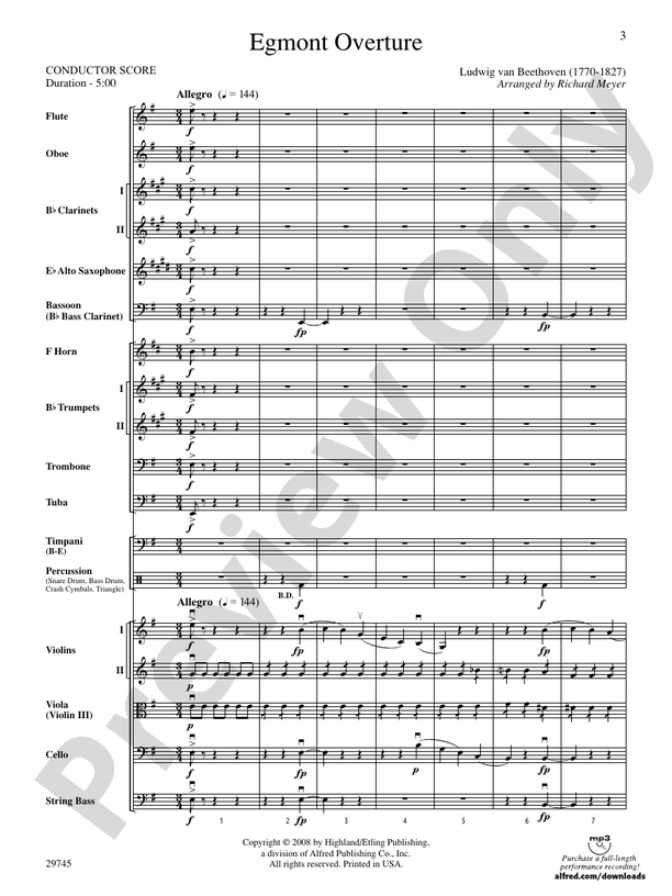 Egmont Overture Full Orchestra Conductor Score & Parts Richard Meyer