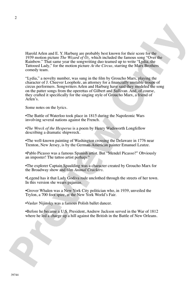 Lydia, the Tattooed Lady SATB Choral Octavo Harold Arlen Digital