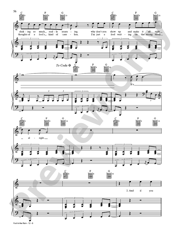 Fool in the Rain Piano/Vocal/Guitar Led Zeppelin Digital Sheet