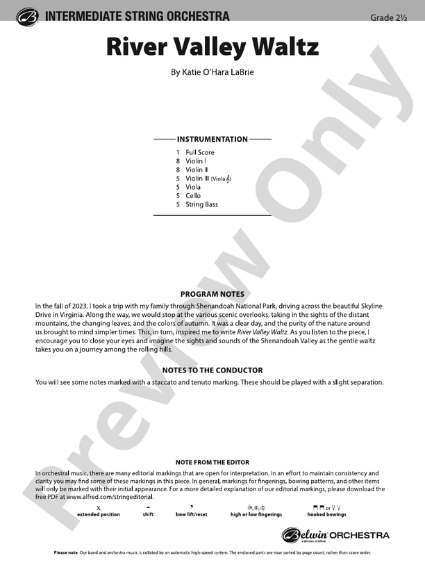 River Valley Waltz String Orchestra Conductor Score & Parts Katie O