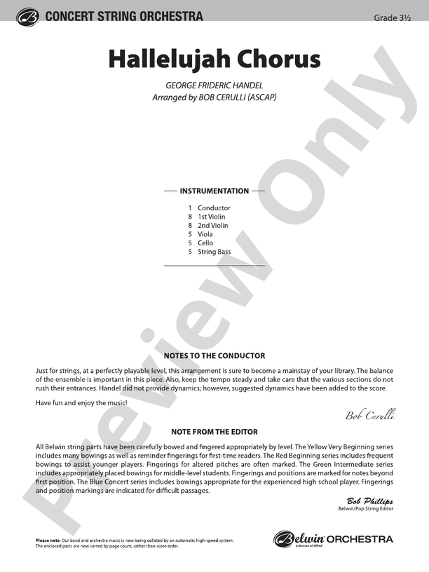 Hallelujah Chorus String Orchestra Conductor Score & Parts