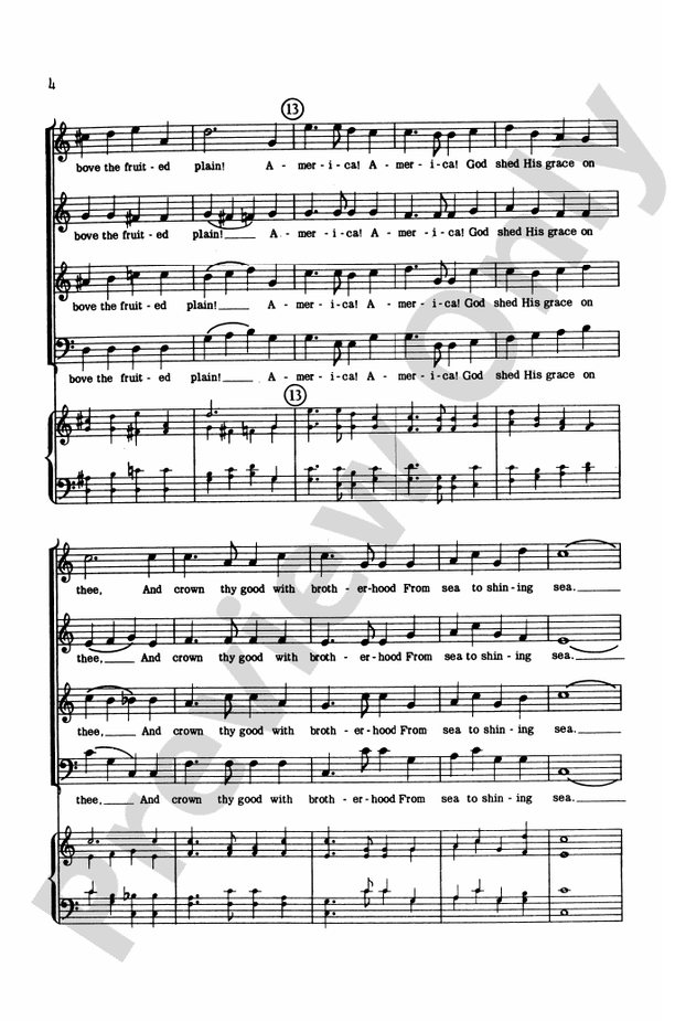 America, the Beautiful SATB Choral Octavo Samuel A. Ward Digital Sheet Music Download