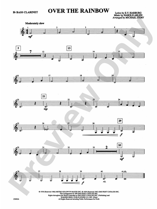 Over the Rainbow Bflat Bass Bflat Bass Part Digital Sheet Music Download