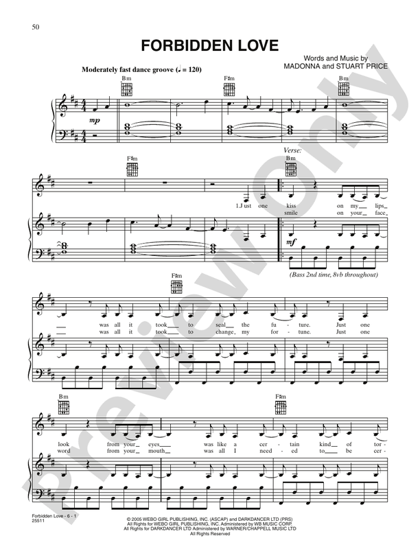 Forbidden Love Piano/Vocal/Chords Madonna Digital Sheet Music Download