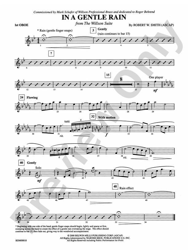 In a Gentle Rain Oboe Oboe Part Digital Sheet Music Download