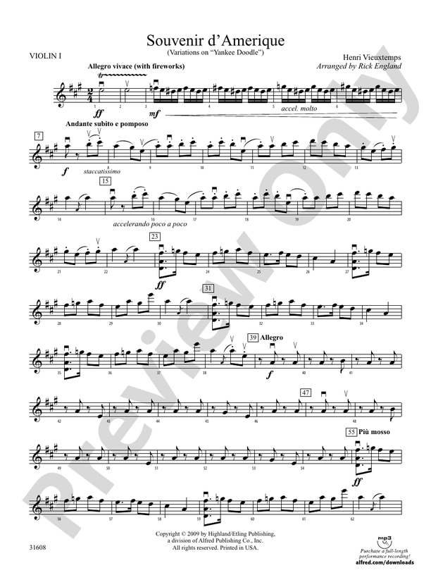 Souvenir d'Amerique 1st Violin 1st Violin Part Digital Sheet Music