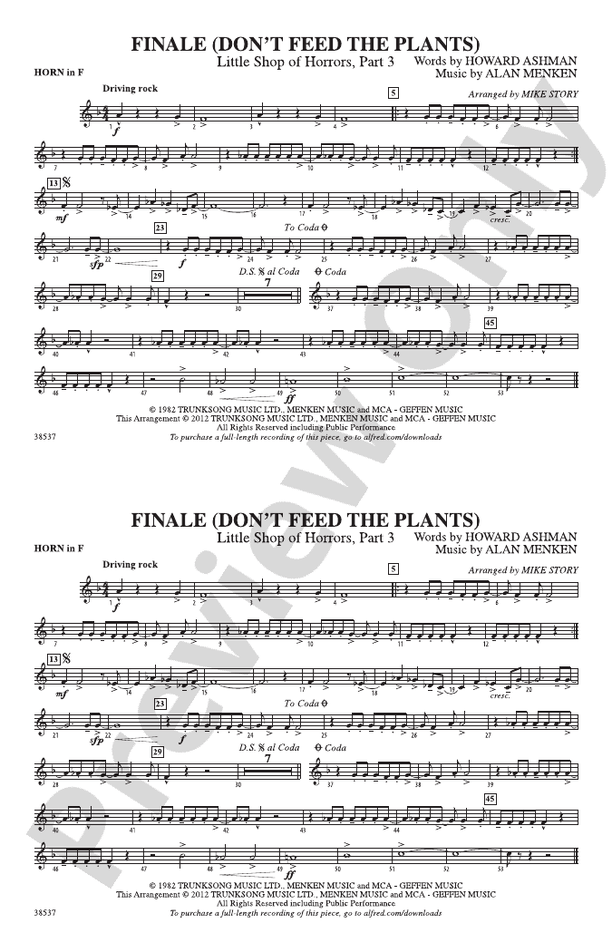 Finale (Don't Feed the Plants) 1st F Horn 1st F Horn Part Digital