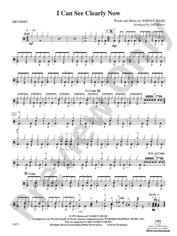 I Can See Clearly Now Drums Drums Part Digital Sheet Music Download