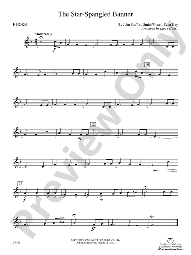 The StarSpangled Banner 1st F Horn 1st F Horn Part Digital Sheet Music Download