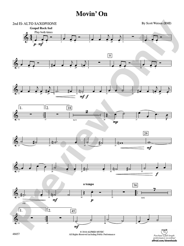 Movin' On 2nd Eflat Alto Saxophone 2nd Eflat Alto Saxophone Part