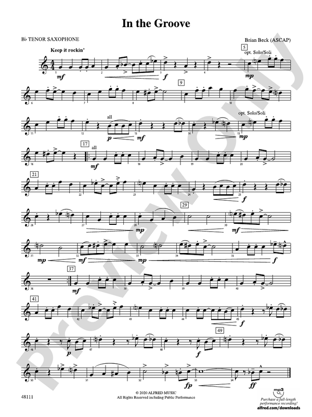 In the Groove Bflat Tenor Saxophone Bflat Tenor Saxophone Part
