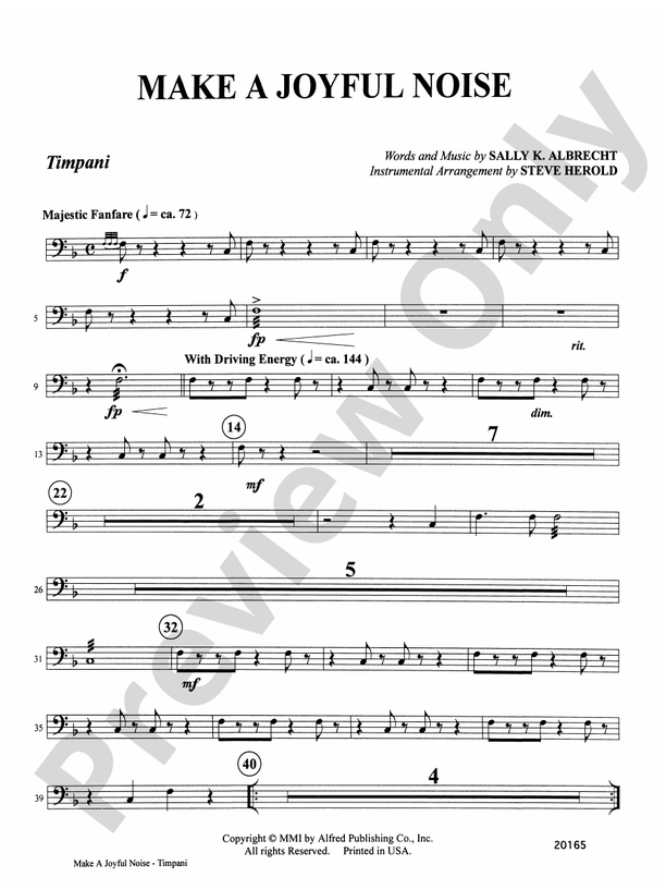 Make a Joyful Noise Timpani Timpani Part Digital Sheet Music Download