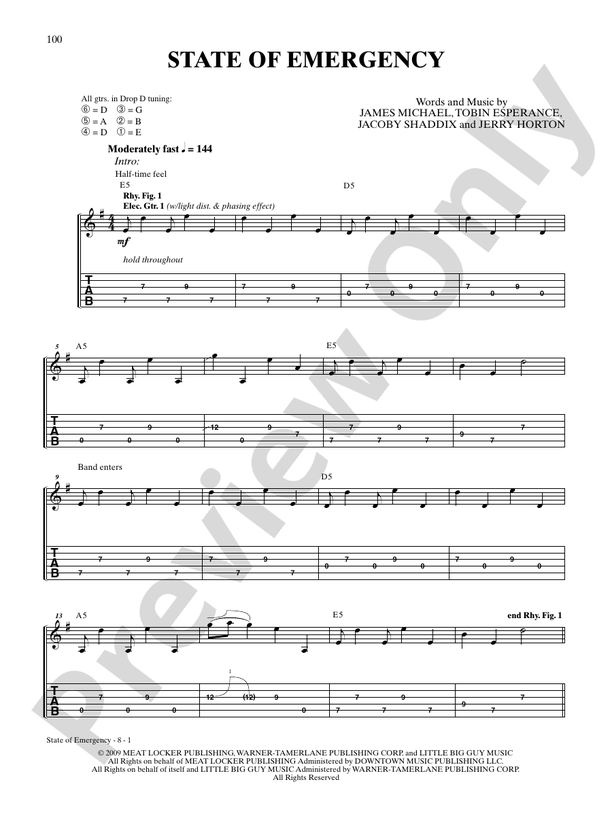 State of Emergency Guitar Papa Roach Digital Sheet Music Download