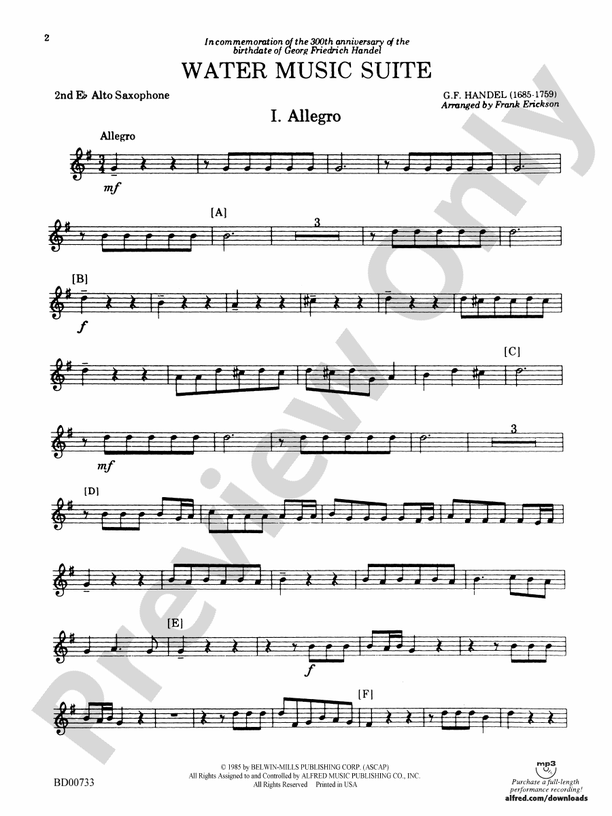 Water Music Suite 2nd Eflat Alto Saxophone 2nd Eflat Alto Saxophone