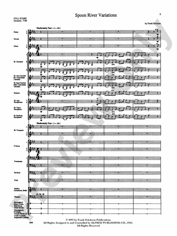 Spoon River Variations Concert Band Conductor Score & Parts Frank