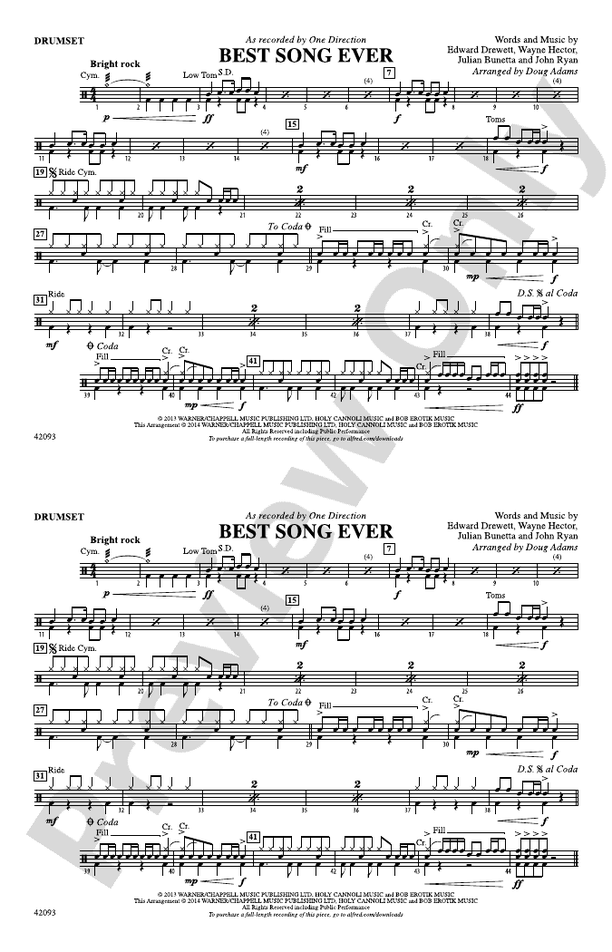 Best Song Ever Drums Drums Part Digital Sheet Music Download