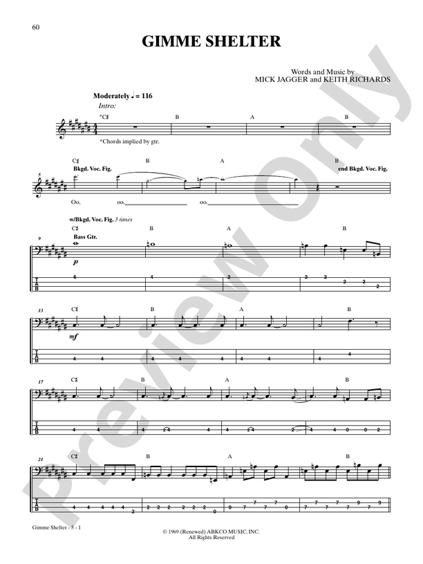 Gimme Shelter Bass Guitar The Rolling Stones Digital Sheet Music