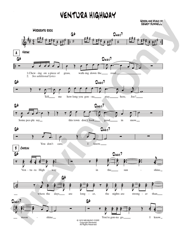 Ventura Highway Piano/Vocal/Chords America Digital Sheet Music Download