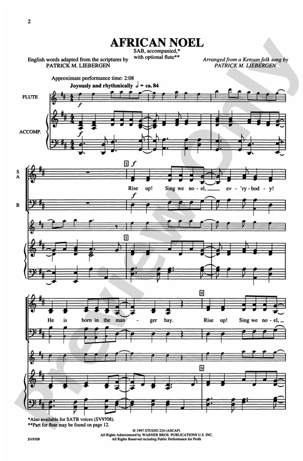 African Noel SAB Choral Octavo Digital Sheet Music Download