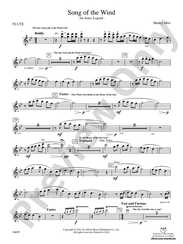 Song of the Wind Flute Flute Part Digital Sheet Music Download