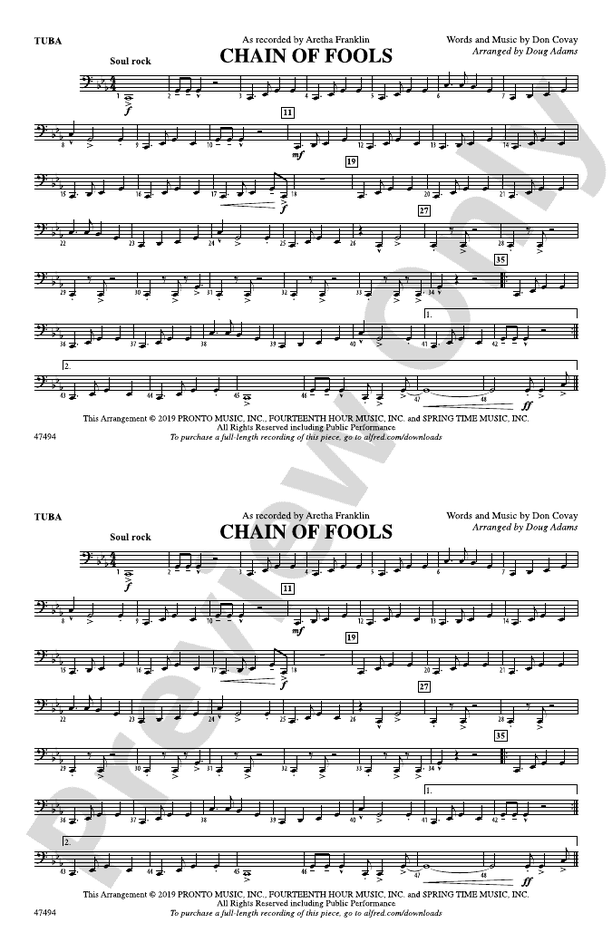 Chain of Fools Tuba Tuba Part Digital Sheet Music Download