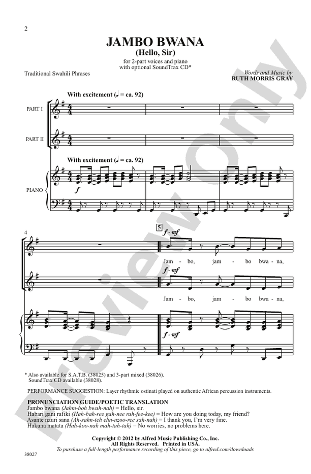 Jambo Bwana 2Part Choral Octavo Ruth Morris Gray Digital Sheet