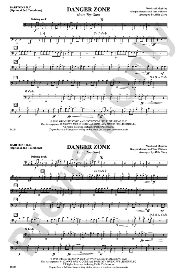 Danger Zone Baritone B.C. Baritone B.C. Part Digital Sheet Music