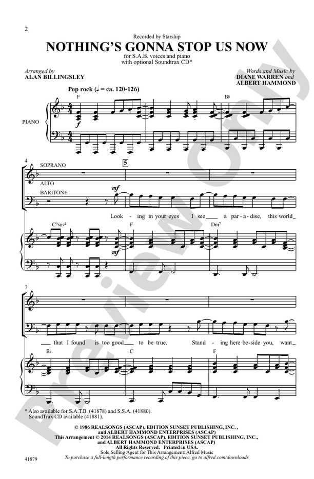 Nothing's Gonna Stop Us Now SAB Choral Octavo Albert Hammond