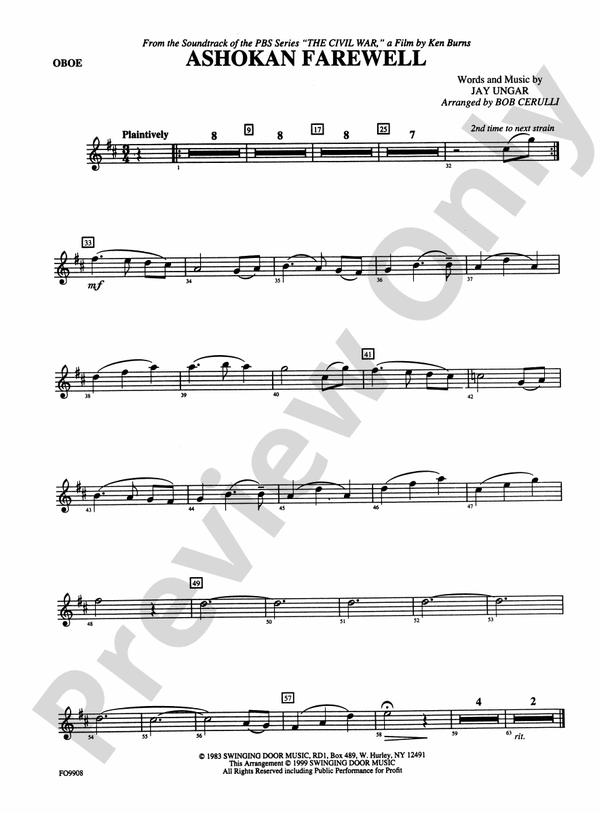 Ashokan Farewell Oboe Oboe Part Digital Sheet Music Download