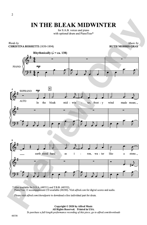 In the Bleak Midwinter: SAB Choral Octavo: Ruth Morris Gray - Digital