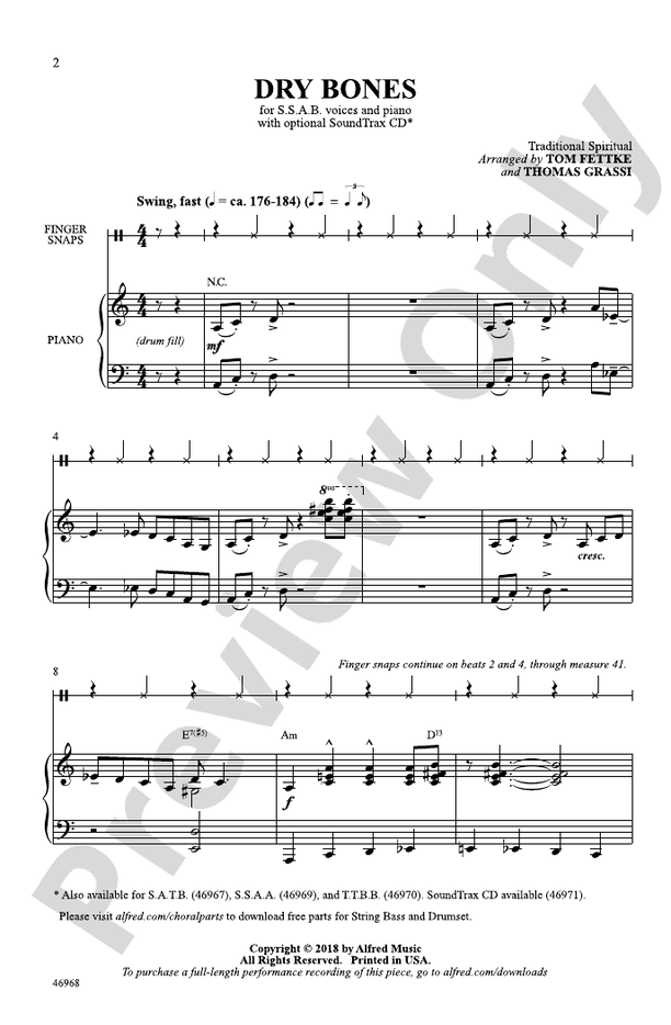 Dry Bones SSAB Choral Octavo Digital Sheet Music Download