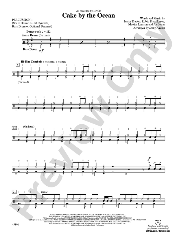 Cake by the Ocean 1st Percussion 1st Percussion Part Digital Sheet