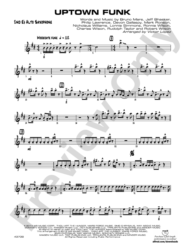 Uptown Funk 2nd Eflat Alto Saxophone 2nd Eflat Alto Saxophone Part Digital Sheet Music