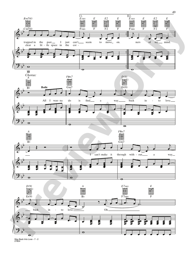 Way Back Into Love (from "Music and Lyrics") Piano/Vocal/Chords Hugh Grant Digital Sheet