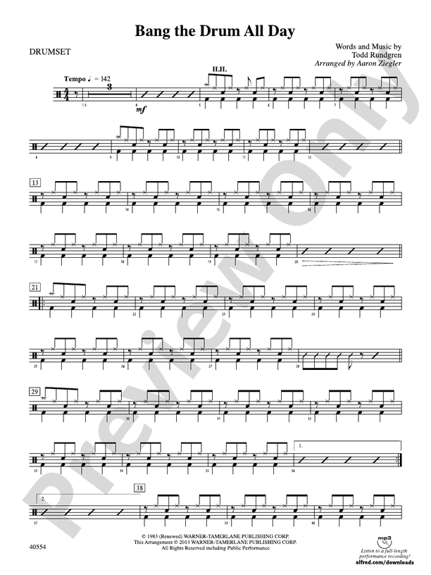 Bang the Drum All Day Drums Drums Part Digital Sheet Music Download