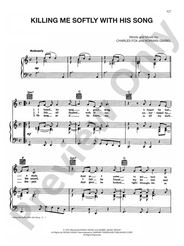 Killing Me Softly with His Song Piano/Vocal/Chords Roberta Flack